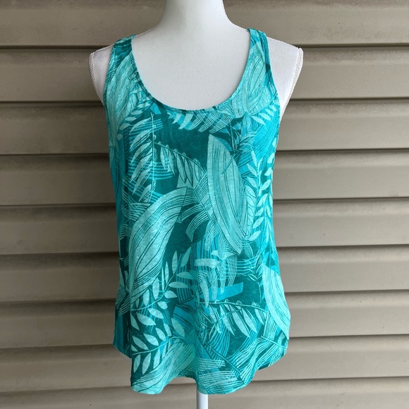 STYLUS Tops - •Stylus• 100% Linen Tropical Pattern Tank Top  - Size Medium